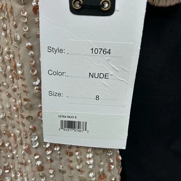 Mac Duggal 10764 NWT SEQUINED ILLUSION PUFF SLEEVE V NECK MIDI DRESS - Picture 6 of 6